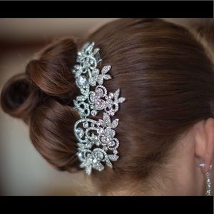 Long Silver Bridal Hair Comb with Crystals
